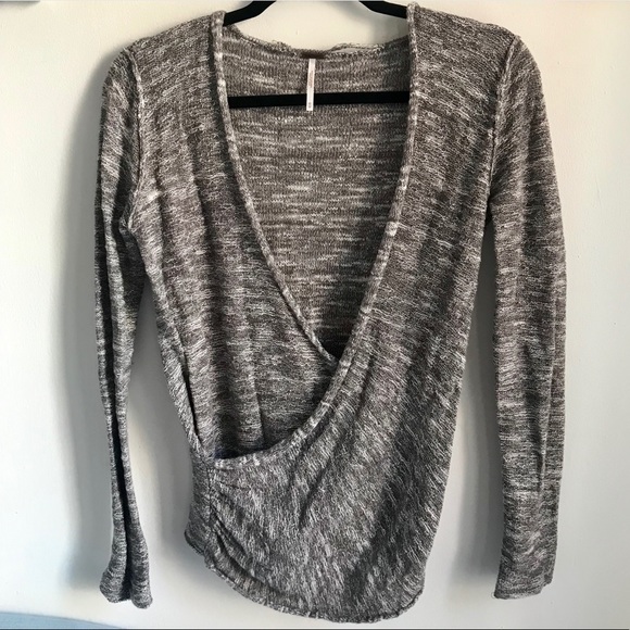 Free People Grey Sweater Wrap Top - Picture 2 of 5